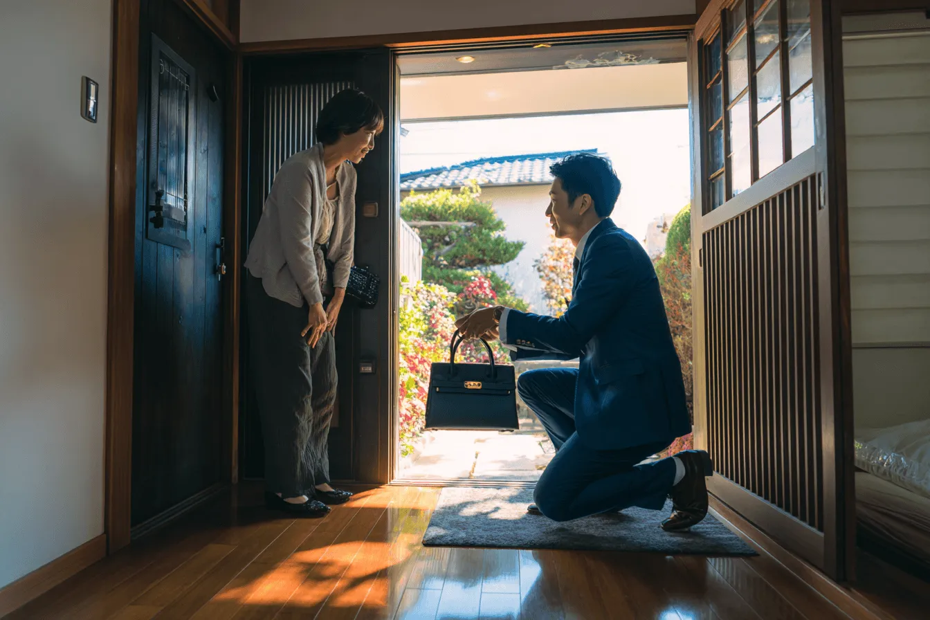 ご自宅でお客様のお品物を査定する様子